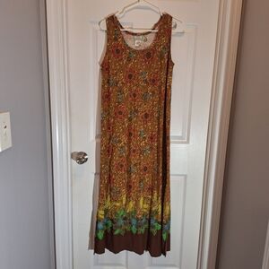 Desert Shores 100% Cotton Bohemian Floral Sleeveless Maxi Dress - Earthy Tones